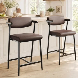 2 pcs Modern Counter Height Bar Stools with Arms & Wider Seat & Back