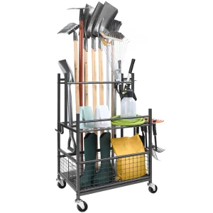 16 Slots Garden Tool Organizer with Hooks Wheels