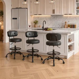 Height-Adjustable Bar/Office Chair with Footrest Ring and Casters