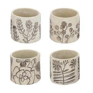 Set of 4 Planters with Botanical Motifs